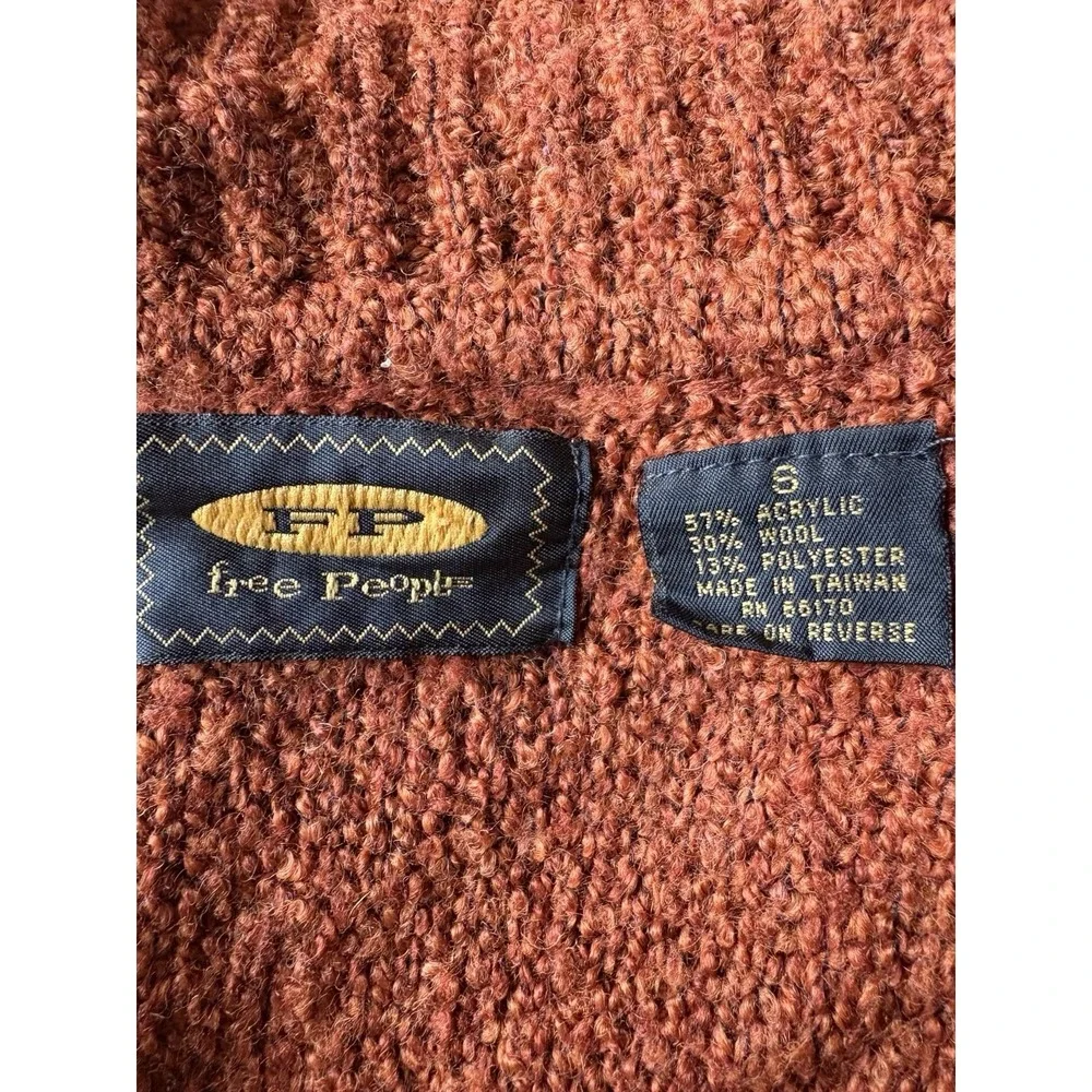 VTG Free People 90s Cardigan Sweater Full Zip Burnt Orange Wool Blend Small S